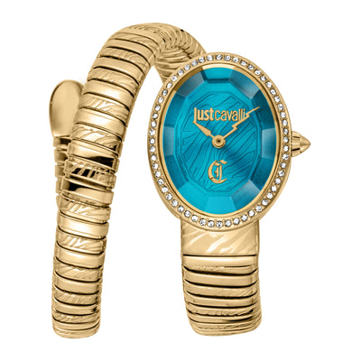 Just Cavalli Signature Snake Velina Yellow Gold Turquoise