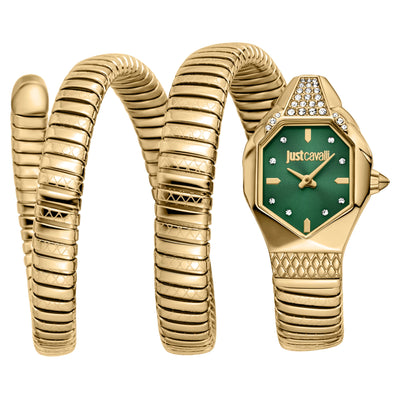 Just Cavalli Signature Snake Ambra Yellow Gold Green