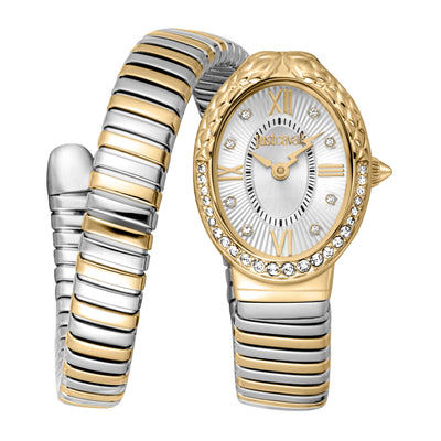 Just Cavalli Signature Snake Fiore Prateado Ouro Amarelo