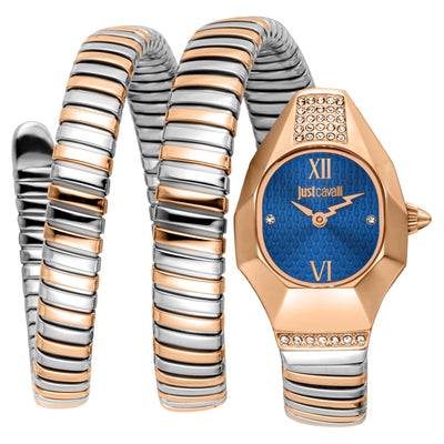 Just Cavalli Signature Snake Lunara Silver Rose Gold Blue