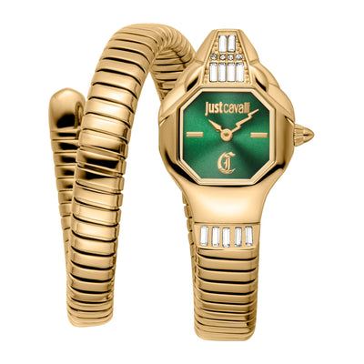 Just Cavalli Signature Snake Brillante Schlange Gelbgold Grün