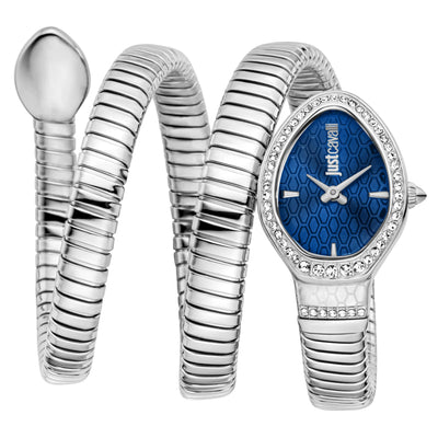 Just Cavalli Signature Snake Carezza Zilver Nachtblauw