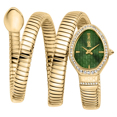 Just Cavalli Signature Snake Carezza Yellow Gold Green