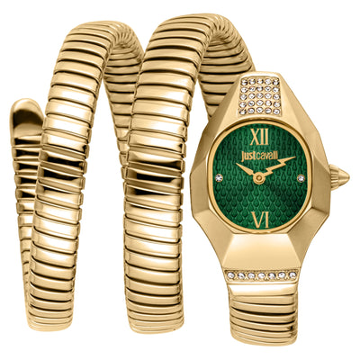 Just Cavalli Signature Snake Lunara Yellow Gold Green
